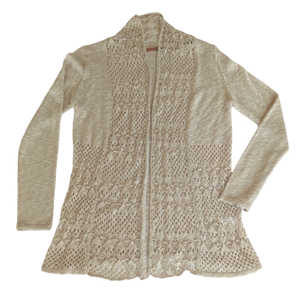Belldini Crochet Open Weave Open Cardigan Sweater MEDIUM Tan Creamy